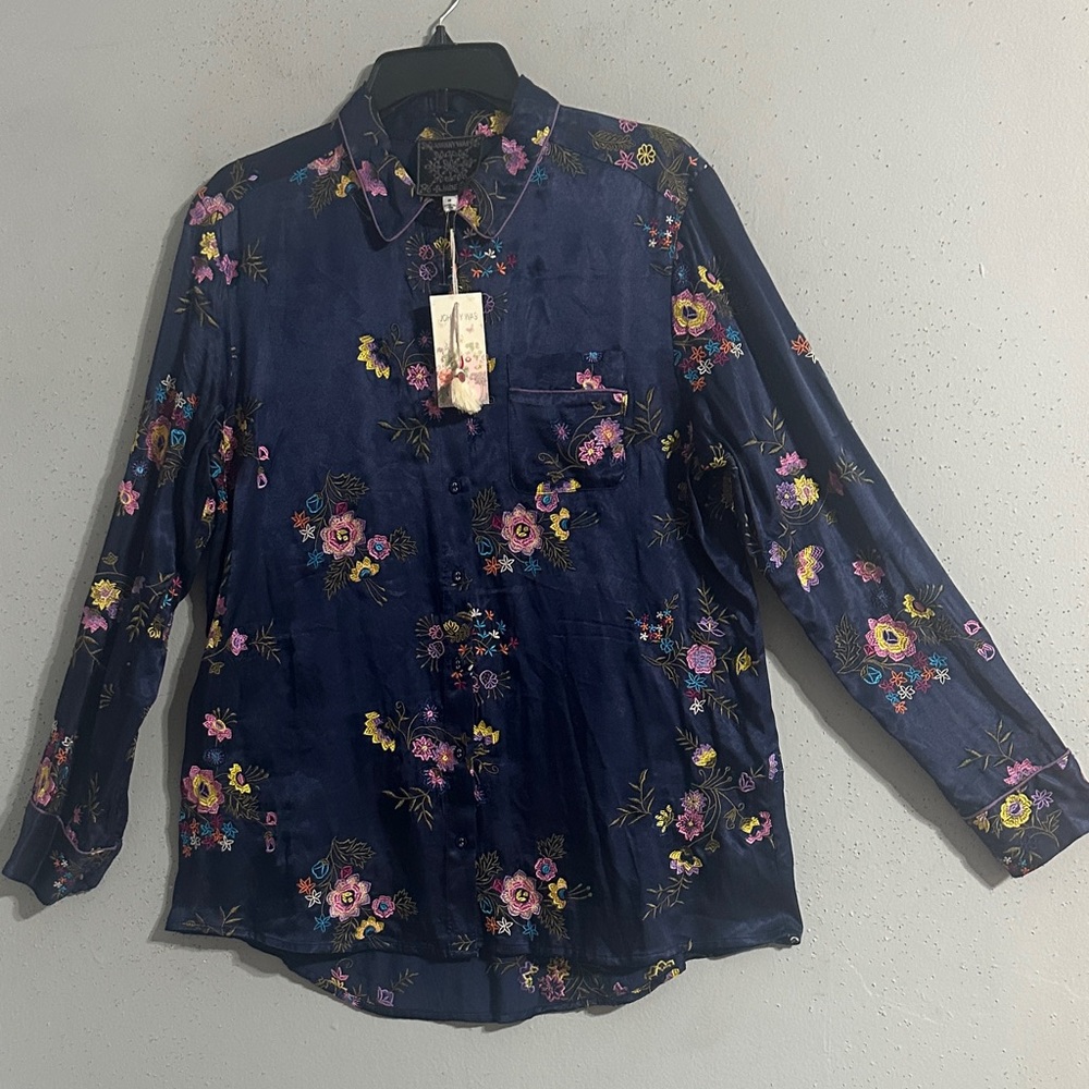 NWT Johnny Was Misty Rayon Button Down Shirt Floral Long Sleeve Button-Up Shirt